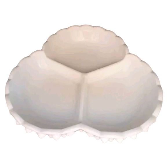 White Milk Glass Compote and Divided Dish - Picture 7 of 16